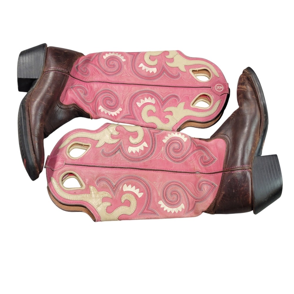 Tony Lama Boots Women 8B Pink Brown Leather 3R Western Square Toe R2013L Cowgirl